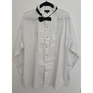 Milani Tuxedo Shirt‎ Mens 20 34/35 White Pleated Wing Tip Bow Tie Set
